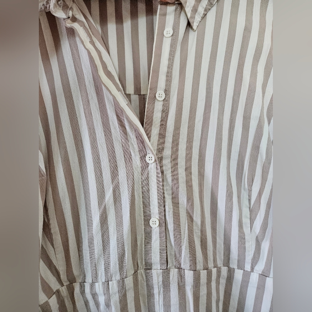 torrid Beige & White Striped Sleeveless Midi Shirt Dress - Picture 3 of 6
